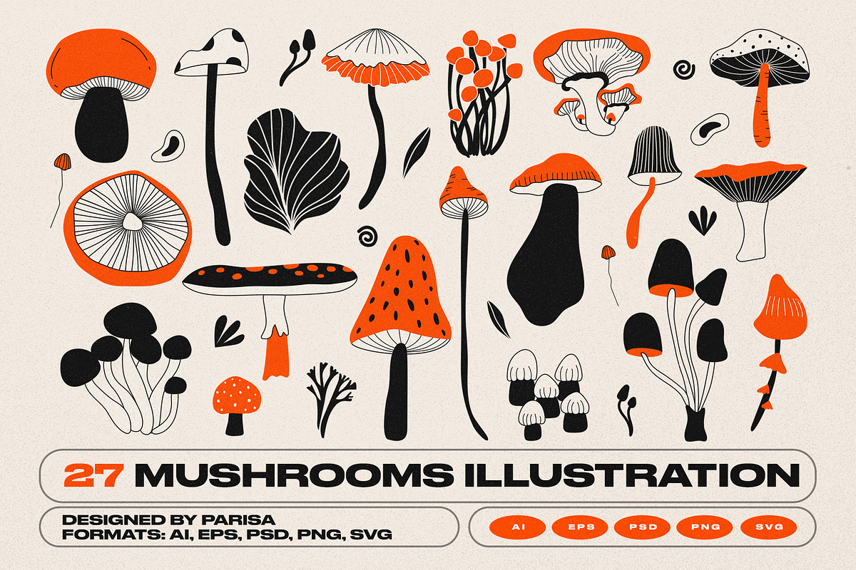 27 Mushrooms Iluustration, an Object Graphic by Parisa-Artstudio