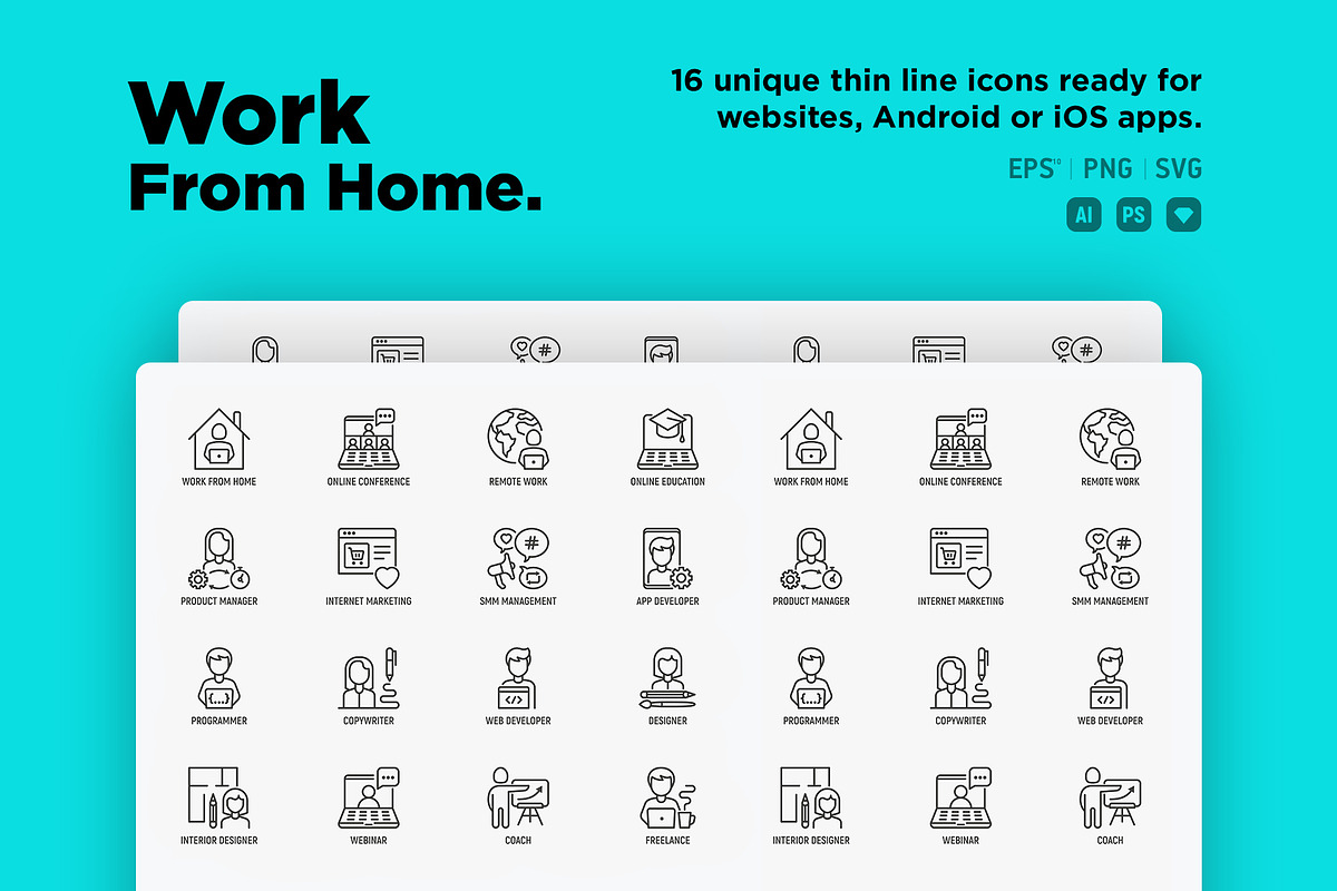Work From Home  | 16 Thin Line Icons, an Outline Icon by Alex Blogoodf (Photo 2 of 15)