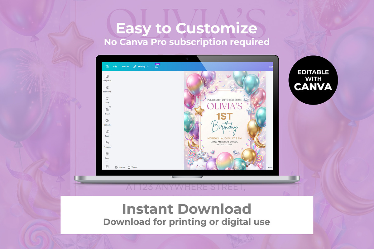 Pastel Balloon 1st Birthday Invitati, an Invitation Template by M9 Design (Photo 3 of 4)