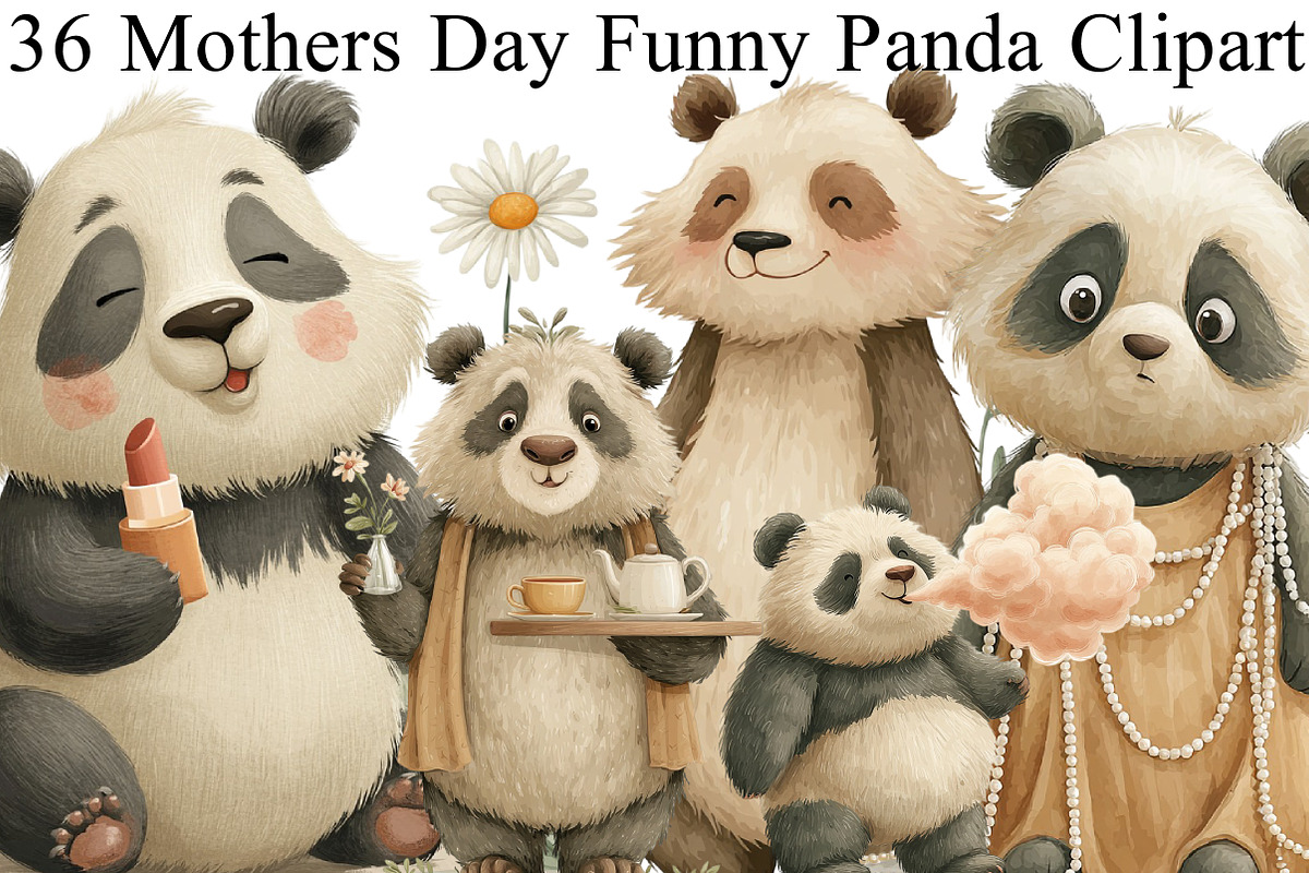 Mothers Day Funny Panda Clipart, an Illustration by DreamArtGraphic (Photo 1 of 8)