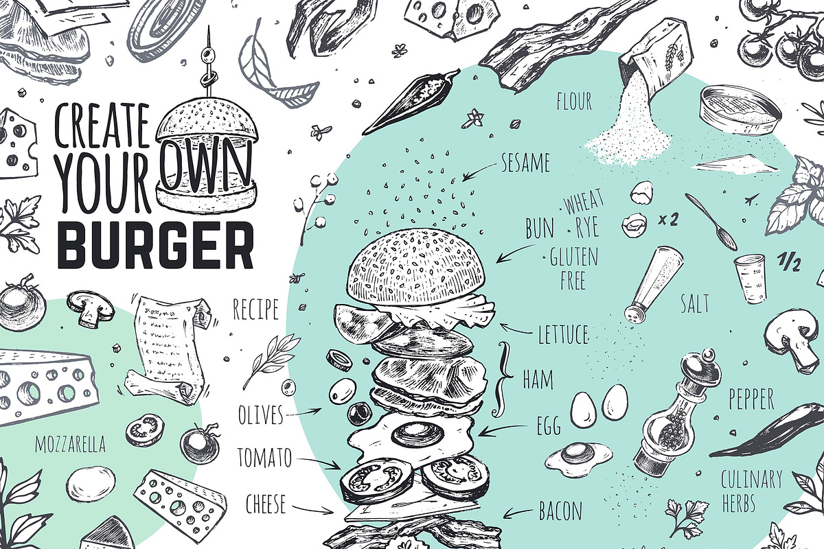 Burger menu. Hand-drawn, a Food Illustration by Margo Miller (Photo 8 of 14)