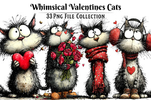 Valentines Whimsical Cats Clipart, an Illustration by Dream Creation