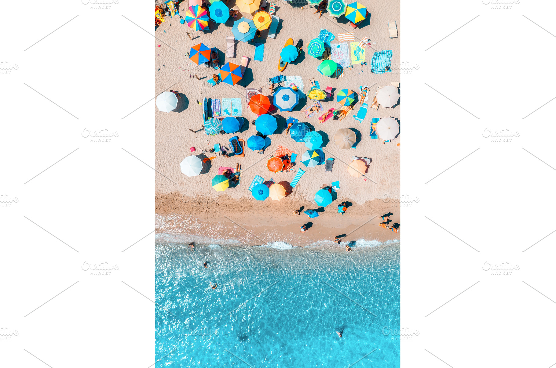 Aerial view of colorful umbrellas on, a Holiday Photo by den-belitsky