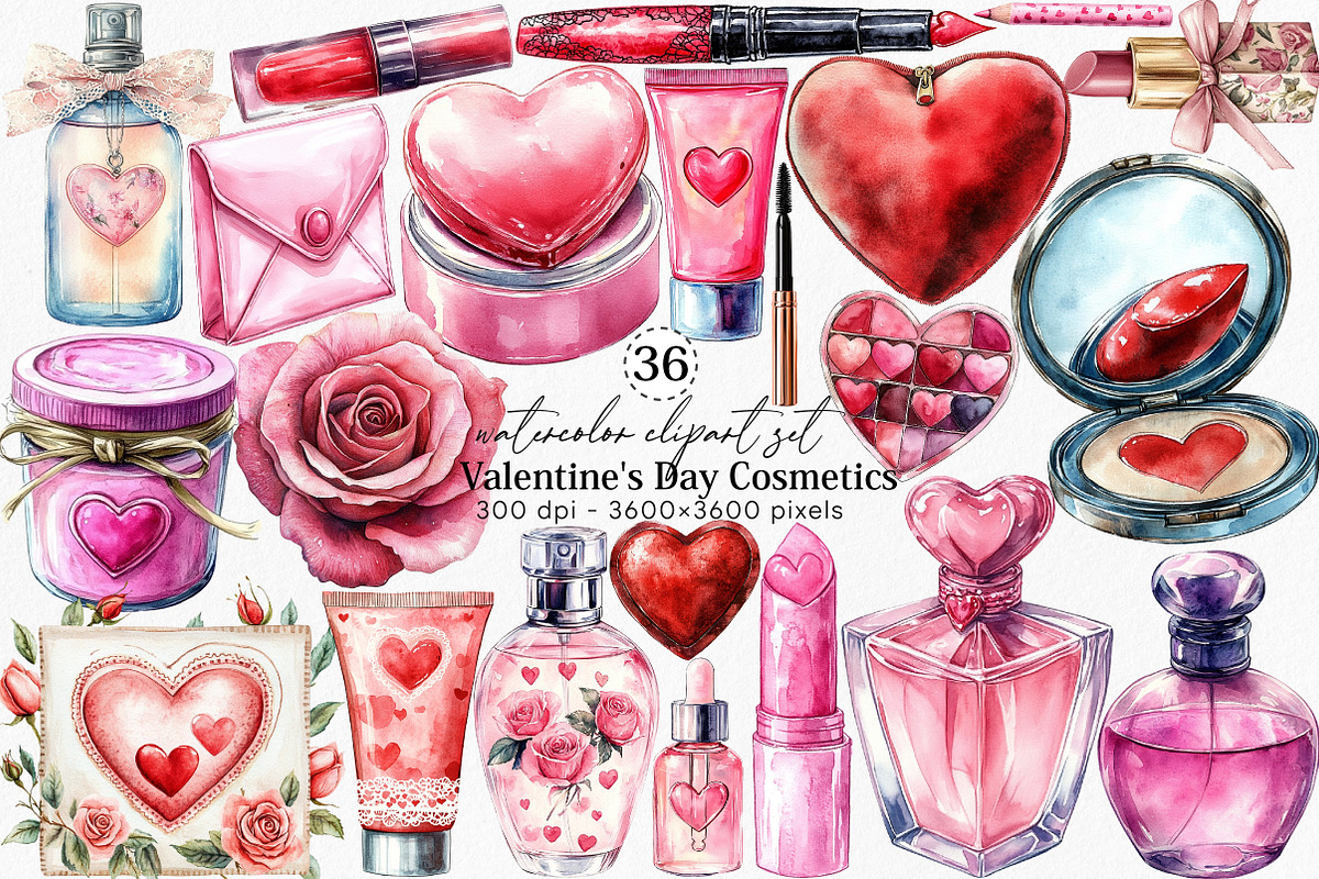 Valentine's Day Cosmetics Clipart, an Illustration by Canvas Craft (Photo 1 of 6)