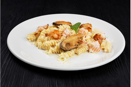Seafood Pasta with mussels salmon, a Food & Drink Photo by Jan Jack Russo Media