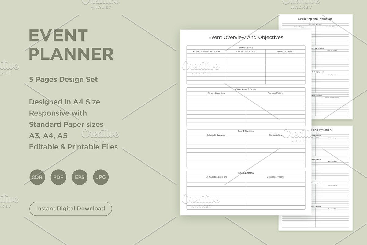 Event Planner Pages Set V-08, a Stationery Template by shahsoft (Photo 1 of 3)