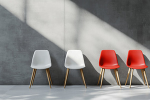 Minimalist Row of Chairs in Modern Interior with Shadows, an Abstract Photo by Natalia Klenova's Shop