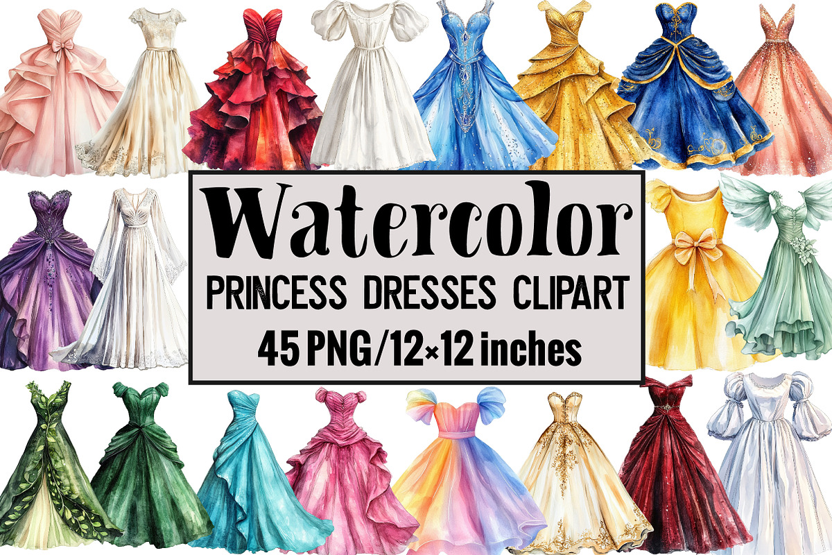 Princess Dresses Clipart, an Illustration by Design Market (Photo 1 of 3)