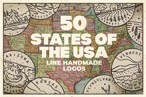 Line Logos. 50 States Of The USA.