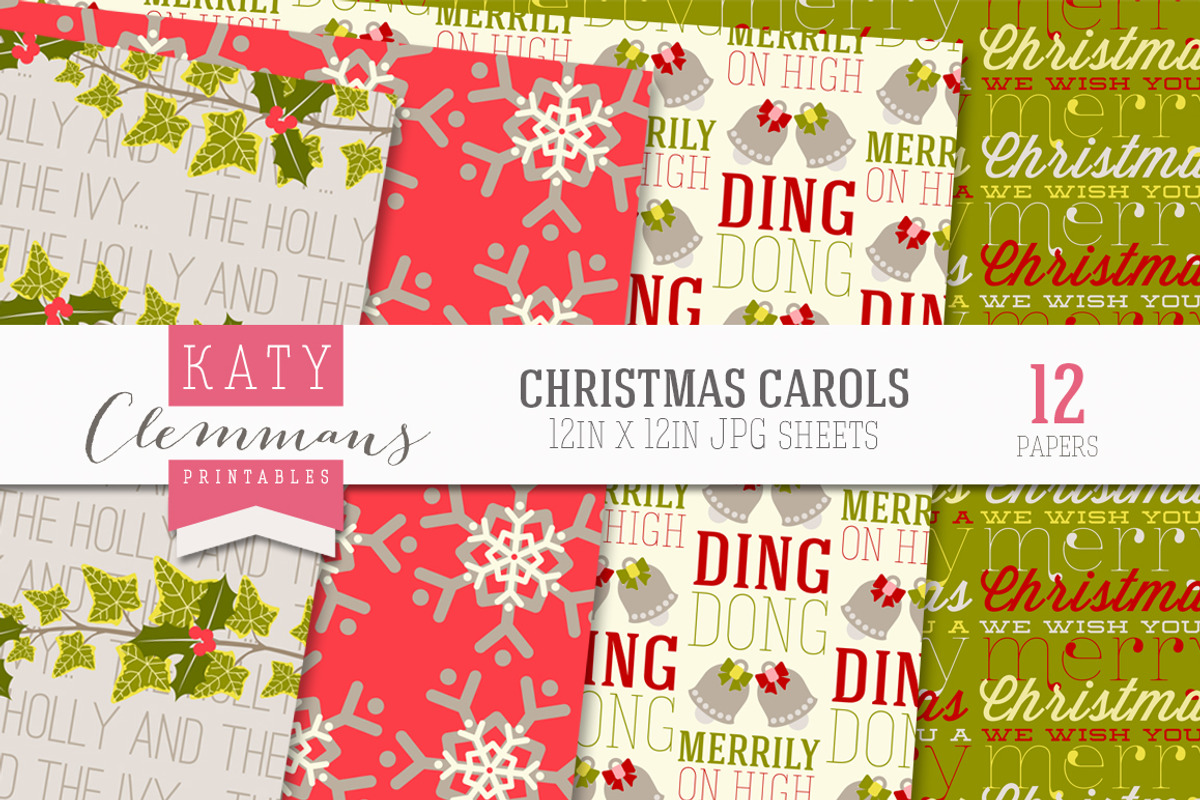 Christmas Carols digital paper pack preview 4