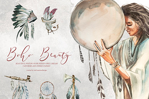 Watercolor Boho Beauty Clipart