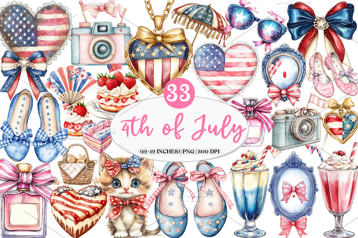 Coquette 4th of July Clipart, an Illustration by Watercolor design (Photo 1 of 5)