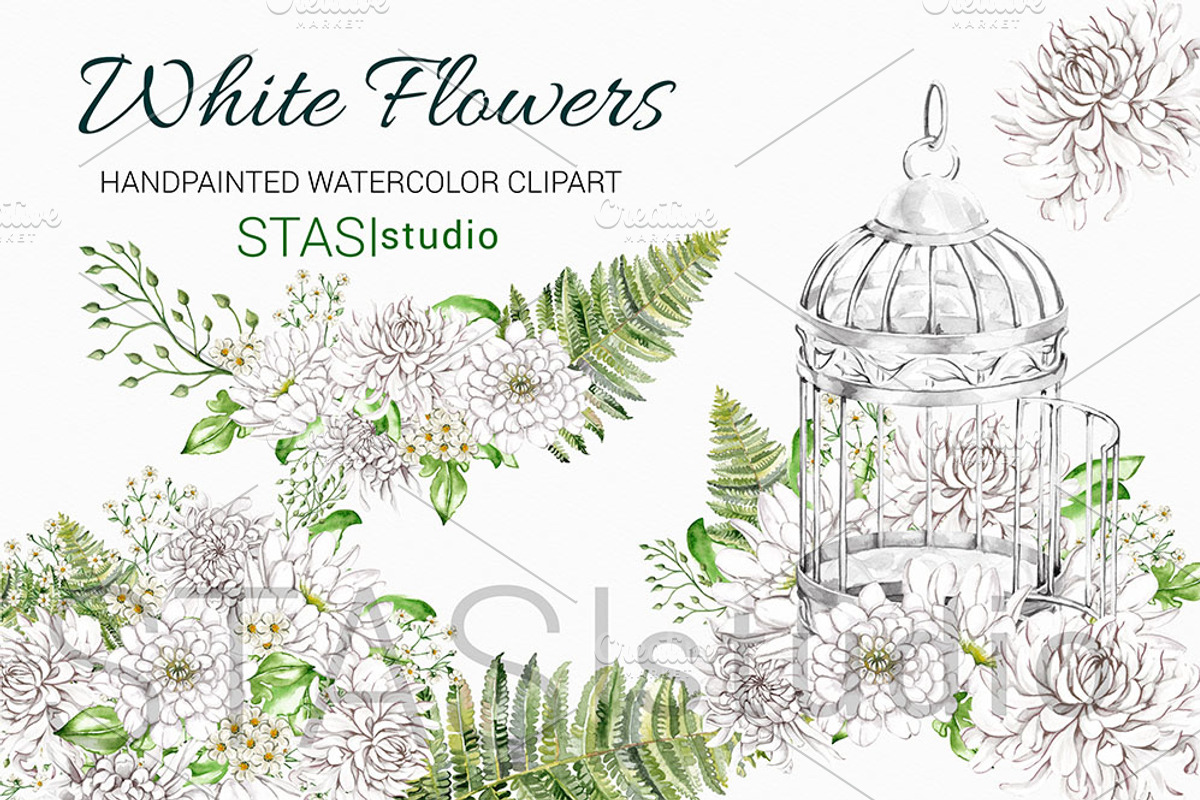 White Peony & Silver Cage Clipart, a Decorative Illustration by STASIstudio (Photo 1 of 3)