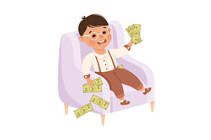 Happy Rich Boy Millionaire Sitting, a Person Illustration by TopVectors