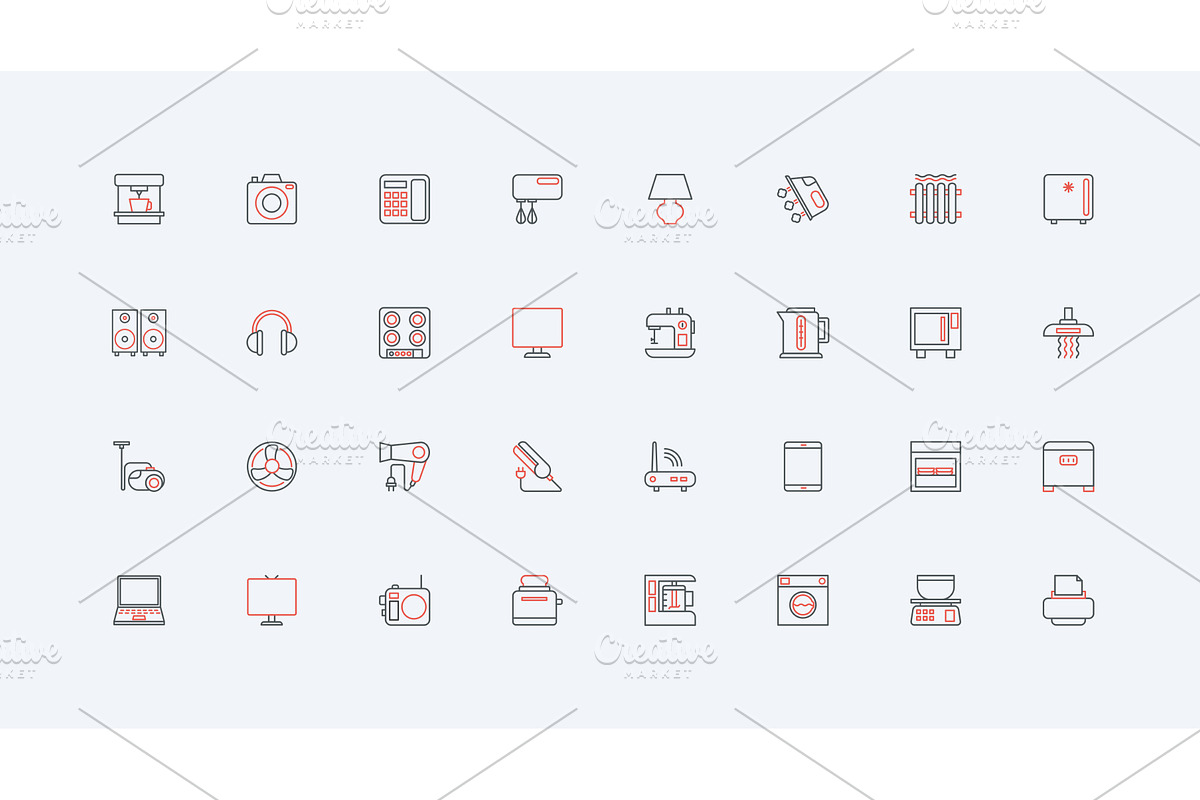 Electrical appliances home icons, an Object Illustration by Lemberg Vector