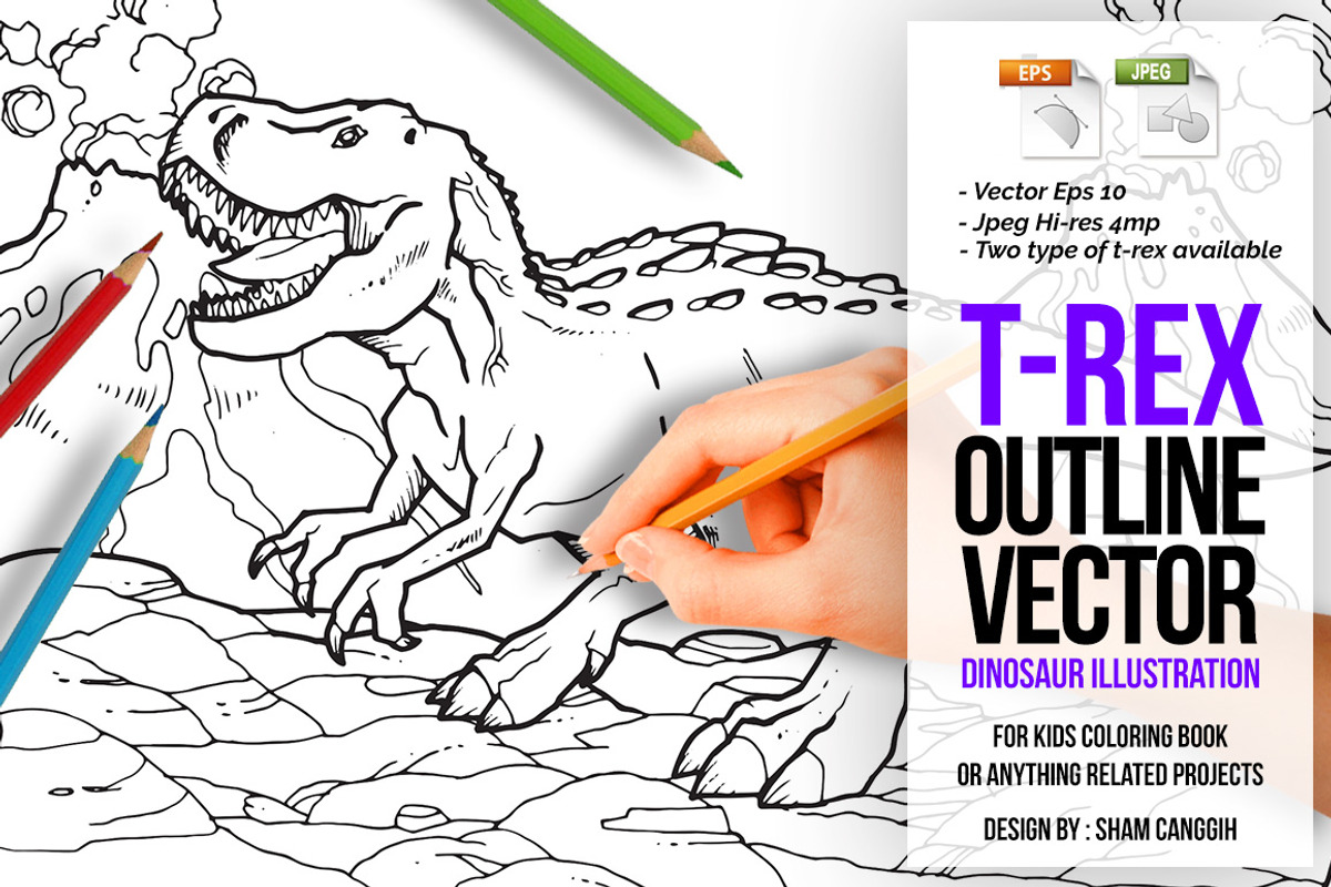 Tyrannosaurus Rex Outline Vector, an Animal Illustration by SCworkspace (Photo 1 of 2)