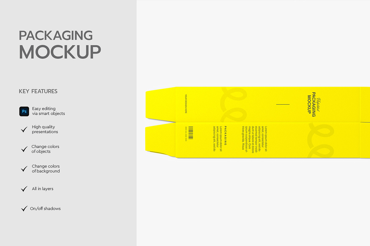 Flat Lay Unfolded Box Packaging Mock, a Product Mockup by graphypix (Photo 2 of 4)