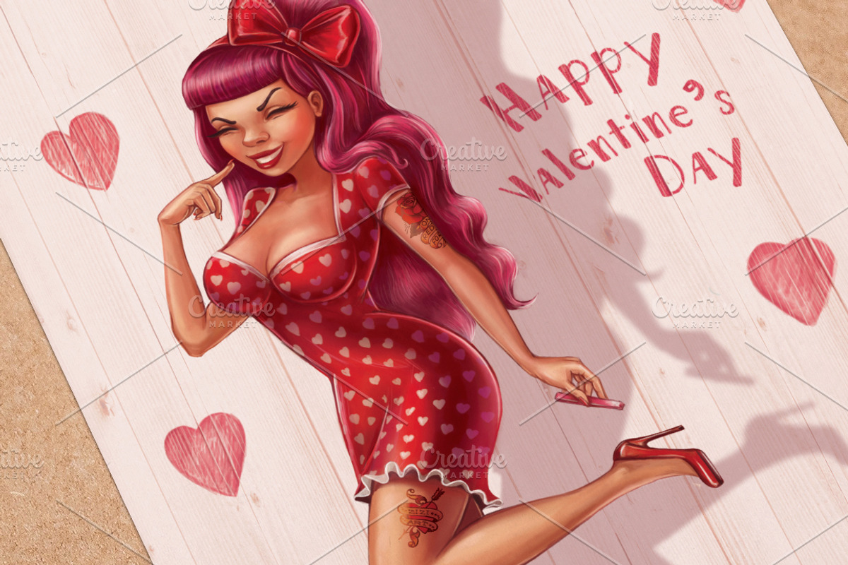 Valentune Pin-up Girl Card, a Card Template by ZiziMarket (Photo 2 of 2)