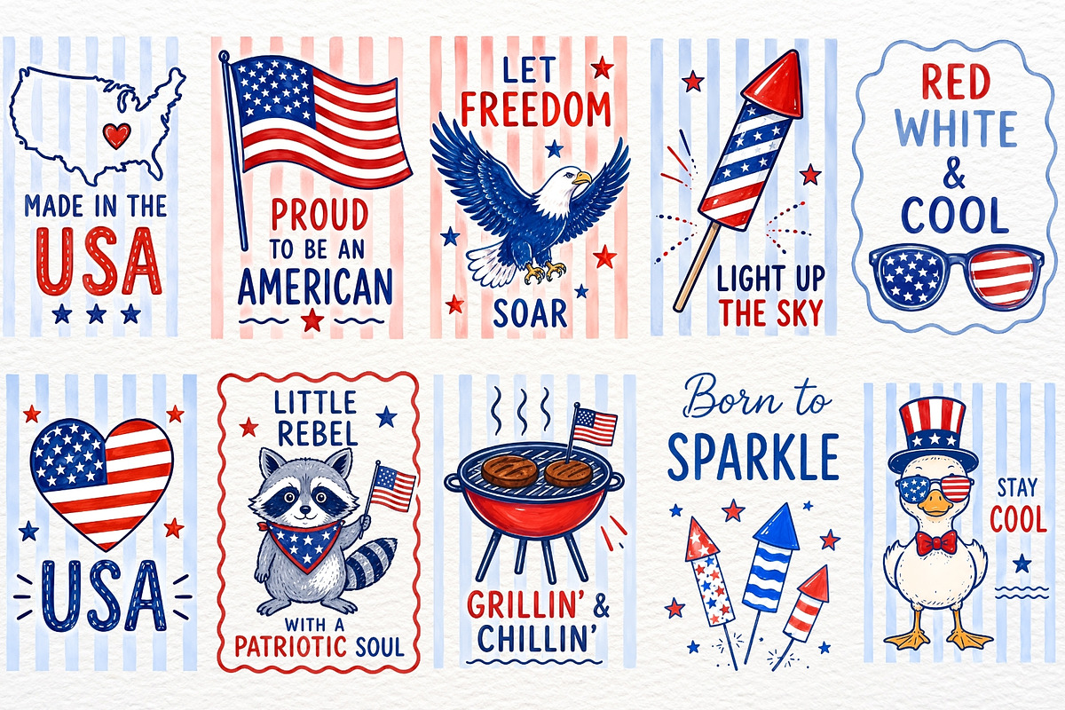 Independence Day 4th of July Clipart, a Seasonal Illustration by SugarCloudStudioArt (Photo 2 of 4)