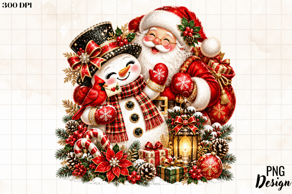 Santa and Snowman Christmas PNG, an Object Graphic by Cut File (Photo 2 of 3)