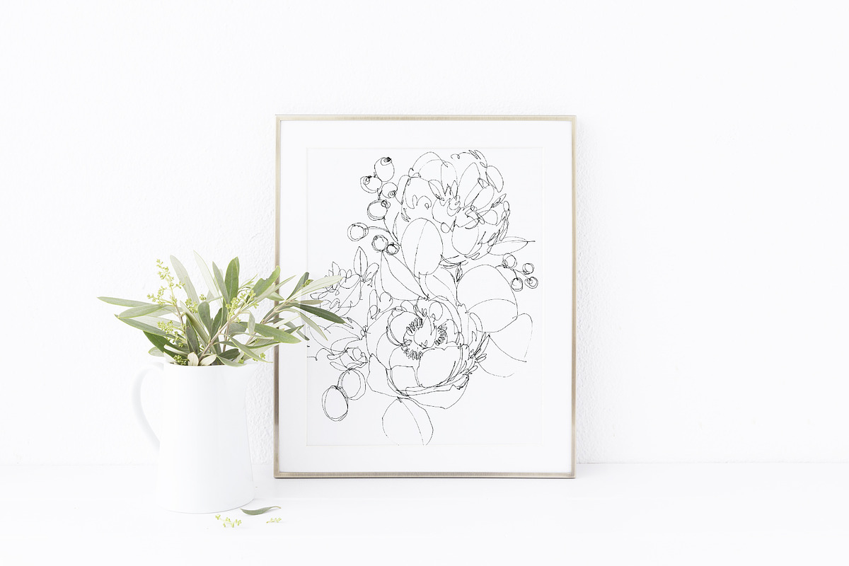 Peony flowers hand drawn card, a Card Template by TurquoiseDesign (Photo 2 of 3)
