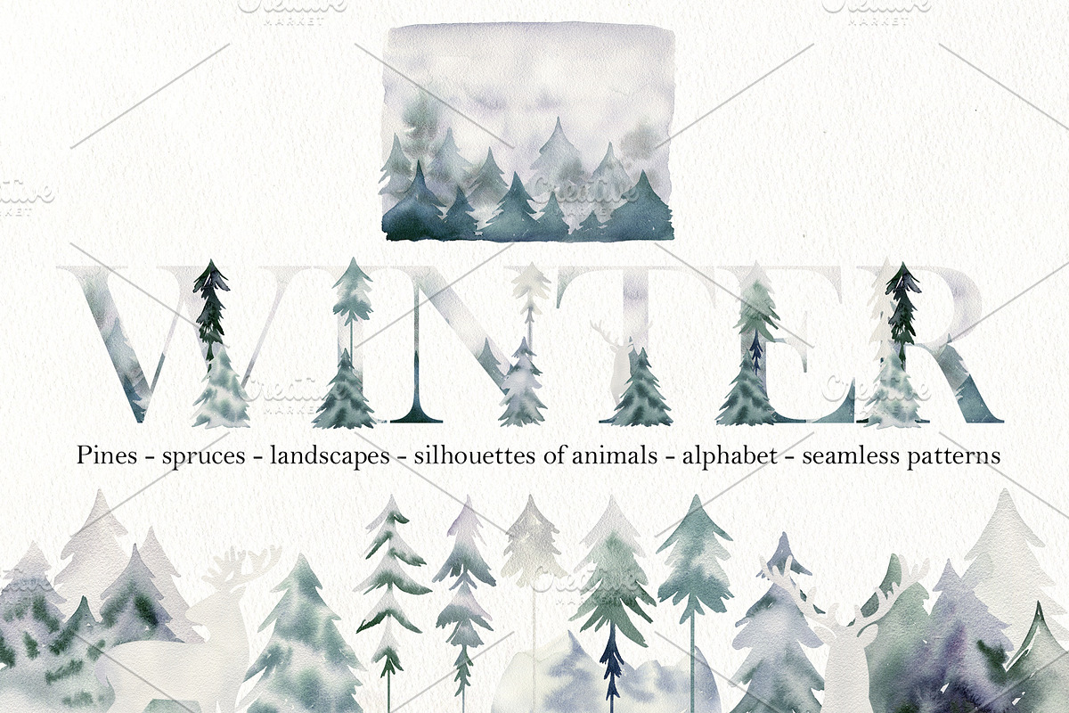 Watercolor winter forest., a Decorative Illustration by TaPilipa (Photo 1 of 9)