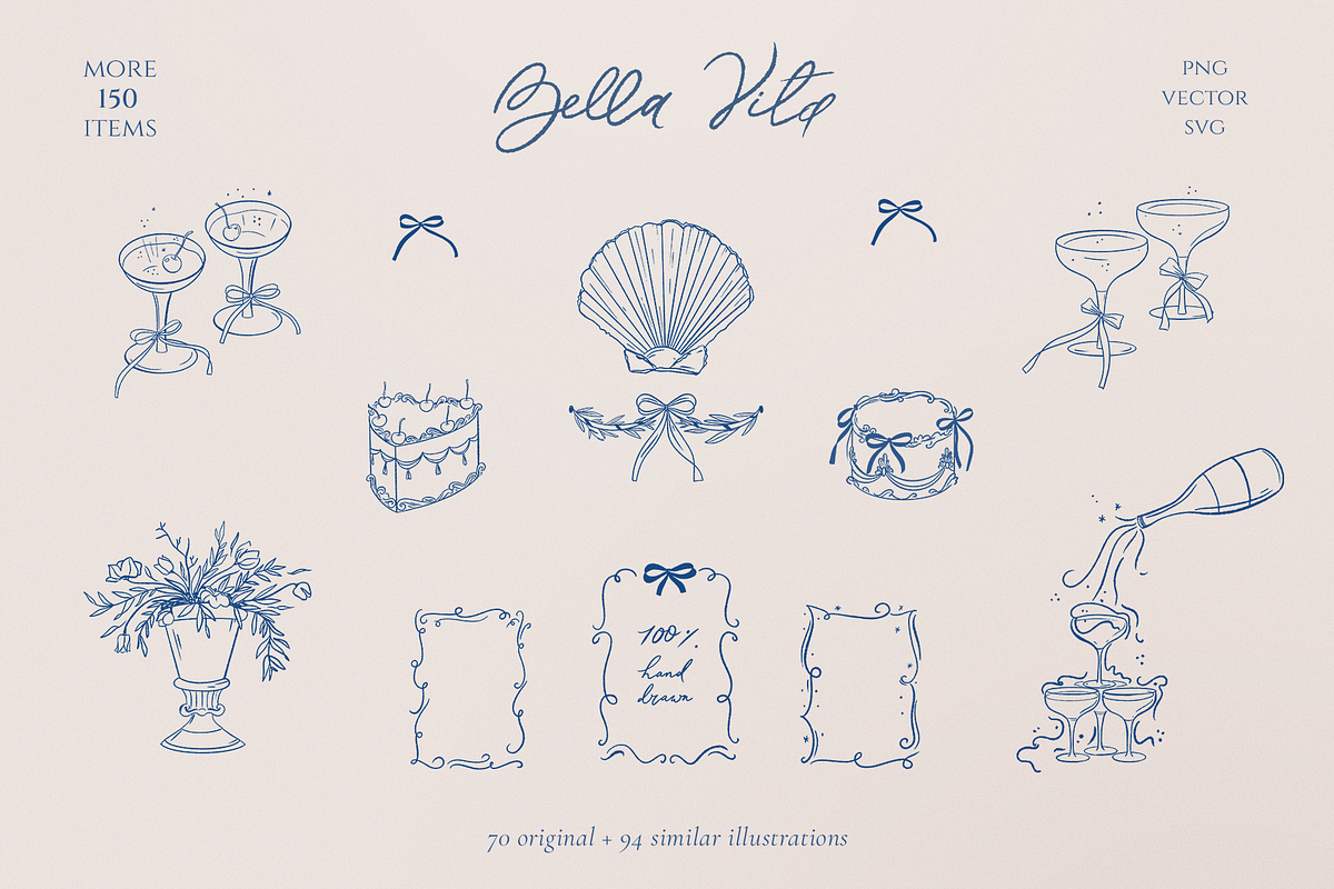 Wedding doodle svg Trendy bow, frame, a Decorative Illustration by Summer Nightingale Art (Photo 1 of 17)