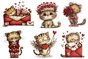 Quirky Valentines Cats Clipart, an Illustration by Dream Creation (Thumbnail 3 of 7)