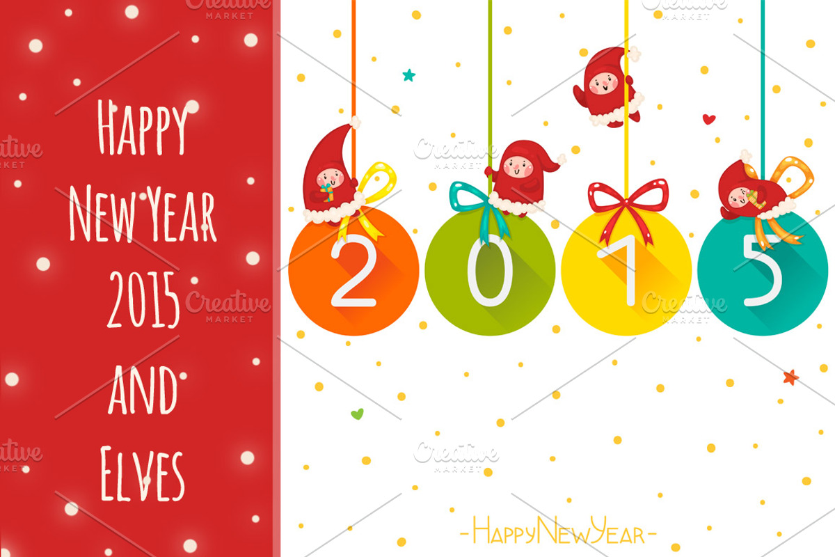 Happy New Year 2015 and Elves, a Card Template by nenochka