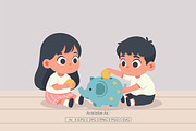 Boy and Girl Saving Coin Piggy Bank, a Finance Illustration by Partikusi Design (Thumbnail 2 of 3)