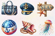 Watercolor Nautical Summer Clipart, an Illustration by CreationArt (Thumbnail 3 of 5)