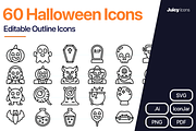 60 Halloween Line Vector Icons, an Outline Icon by Juicy Icons (Thumbnail 1 of 6)