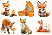Watercolor Autumn Fox Clipart, an Illustration by Pixels.Craft (Thumbnail 2 of 7)