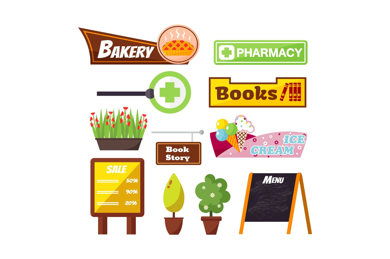 Shop facade signboard elements vector set., an Object Graphic by KitVector