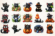 Funny Autumn Black Cat Clipart, an Illustration by Rose Art (Thumbnail 2 of 7)