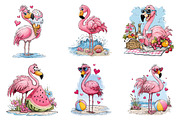 Watercolor Summer Flamingo Clipart, an Illustration by Dream Creation (Thumbnail 3 of 7)