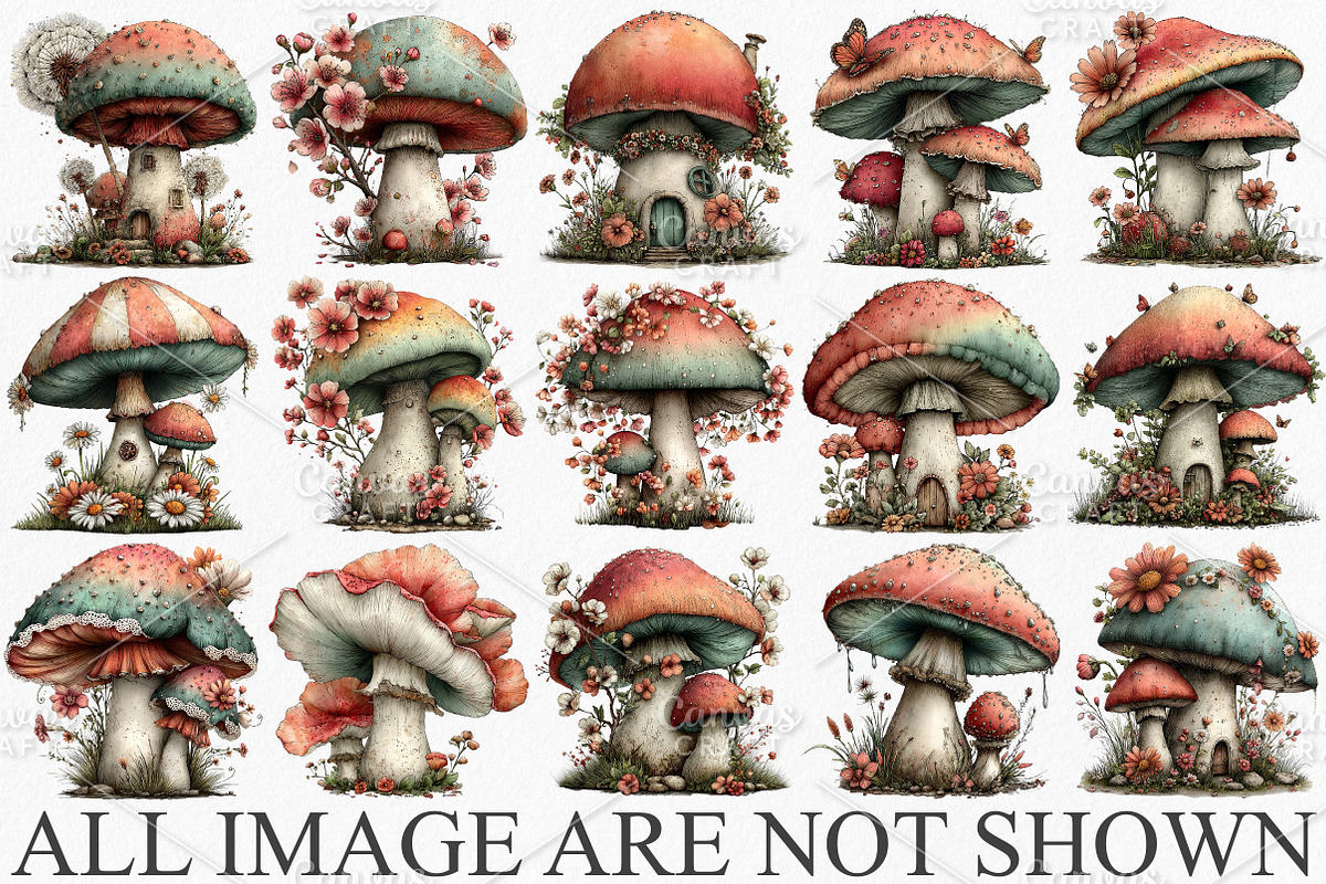 Whimsical Spring Mushroom Clipart, an Illustration by Canvas Craft (Photo 3 of 7)