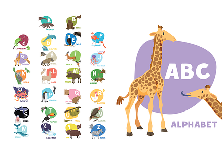 Cute animal alphabet 26 illustration