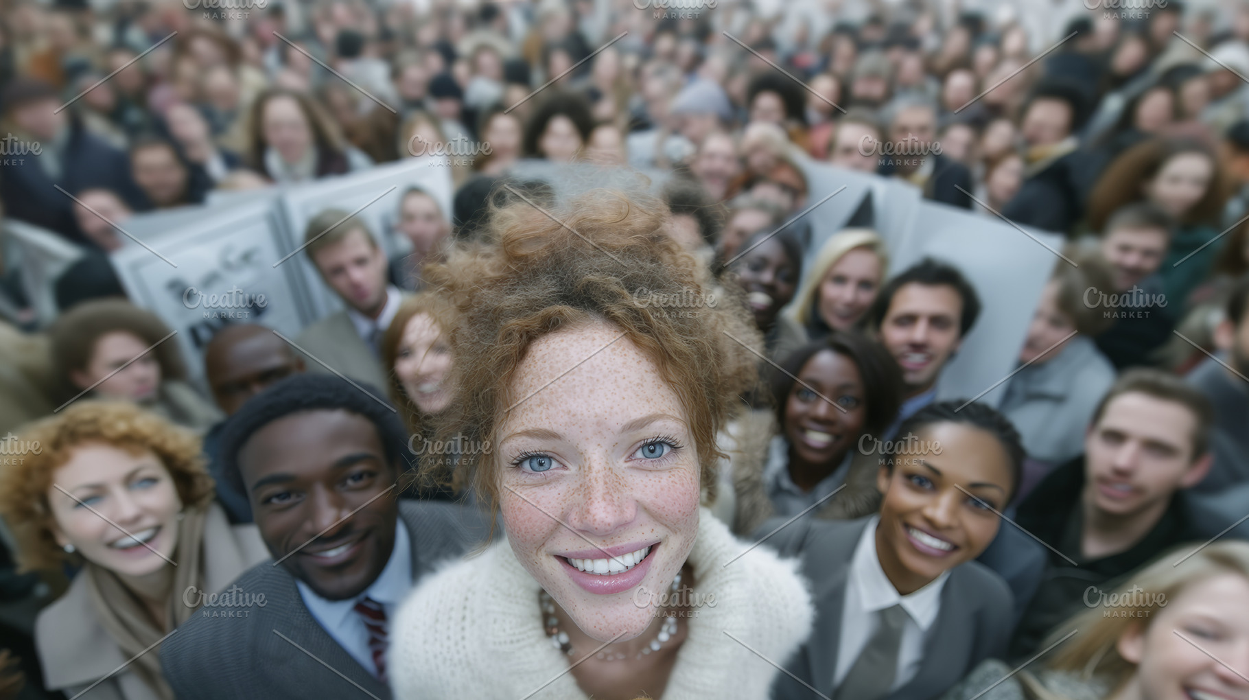 Vibrant crowd with diverse individuals smiling in a lively community gathering, a Person Photo by AS photostudio