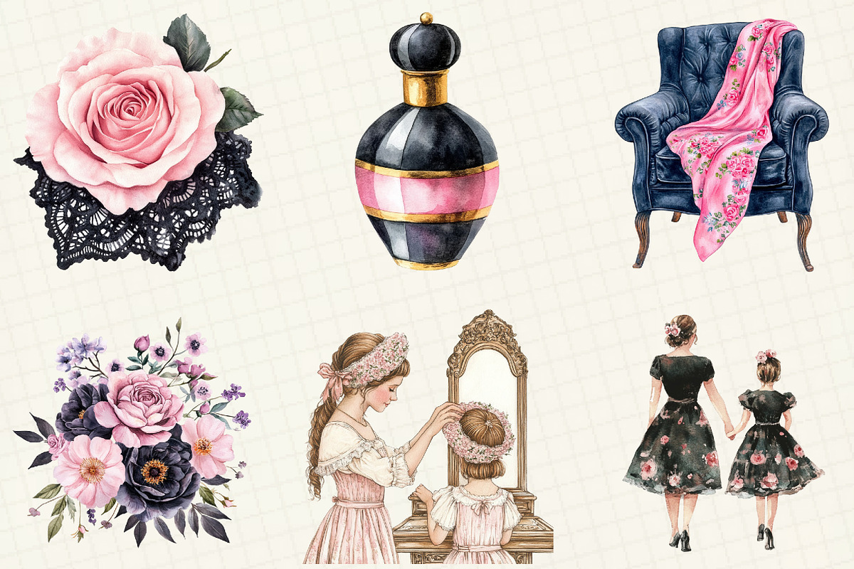Black And Pink Mother's Day Clipart, an Illustration by OK Design (Photo 2 of 5)