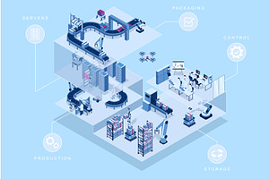 Automated Factory Isometric Concept, a Technology Illustration by alexdndz