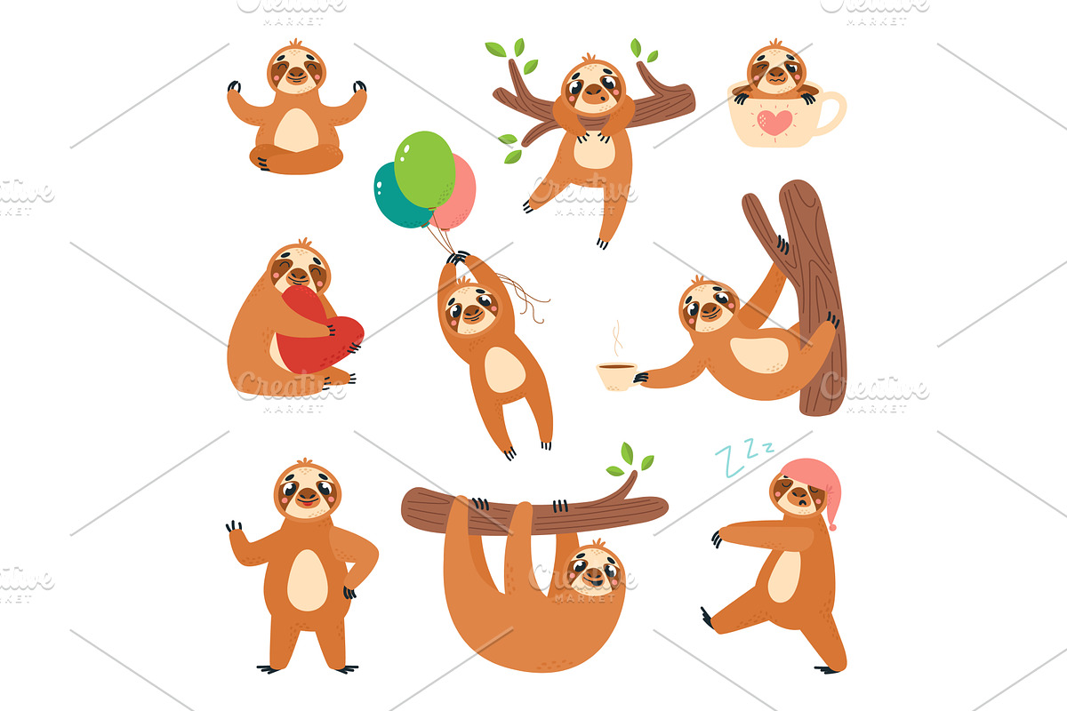 Isolated cartoon funny sloth, a Graphic by LadadikArt