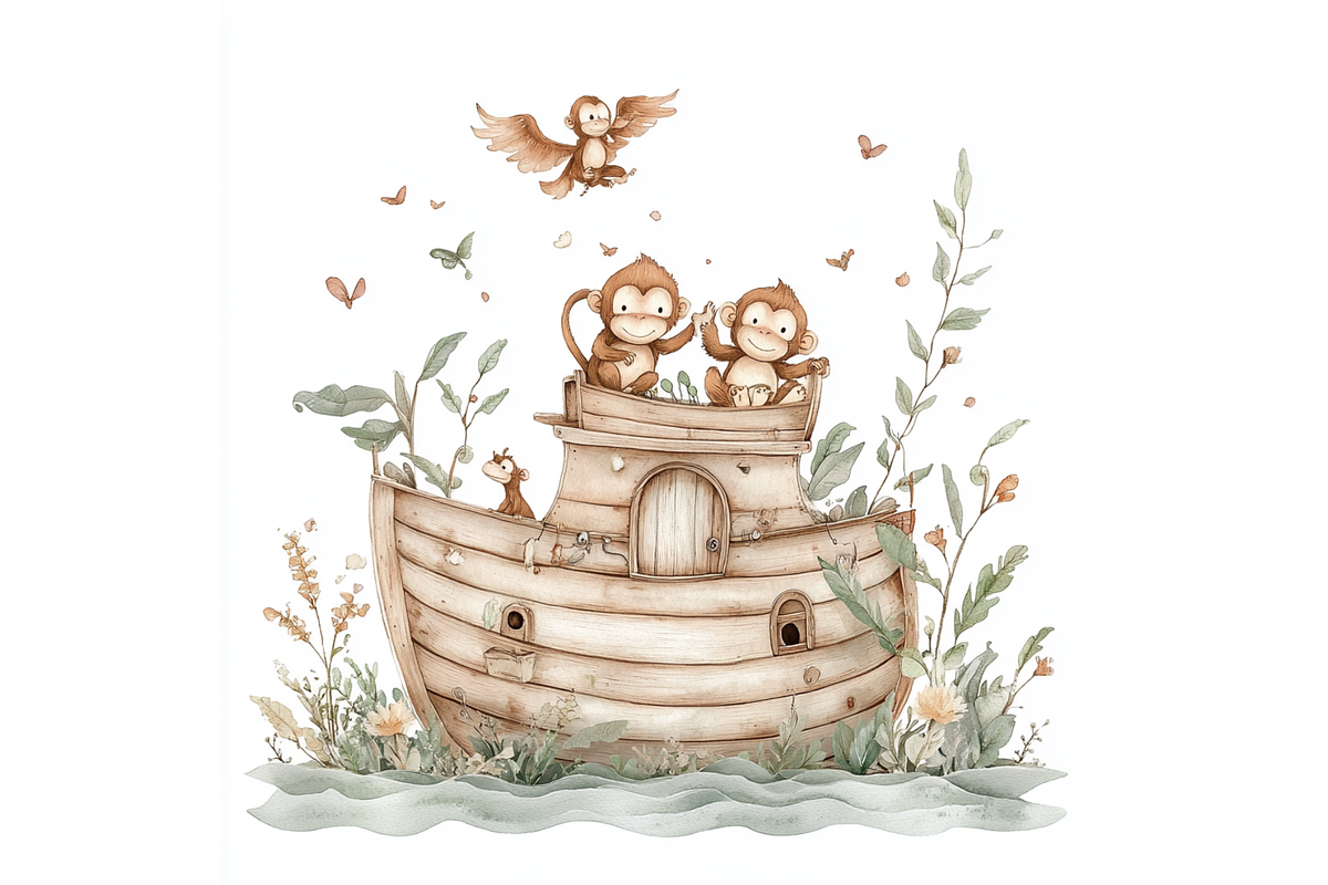 Prompt Watercolor Noah's Ark Clipart, a Decorative Illustration by Creative design (Photo 2 of 7)