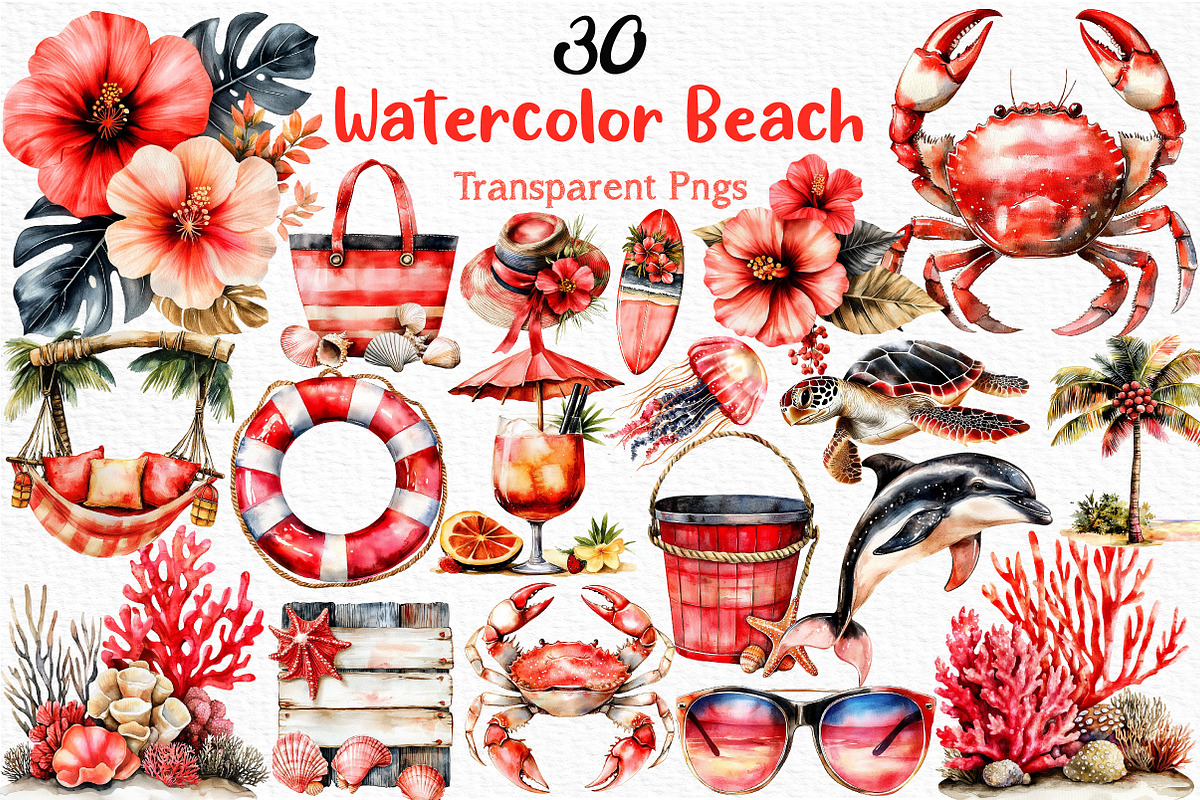 Watercolor Beach Clipart, an Illustration by Craft Nest (Photo 1 of 6)