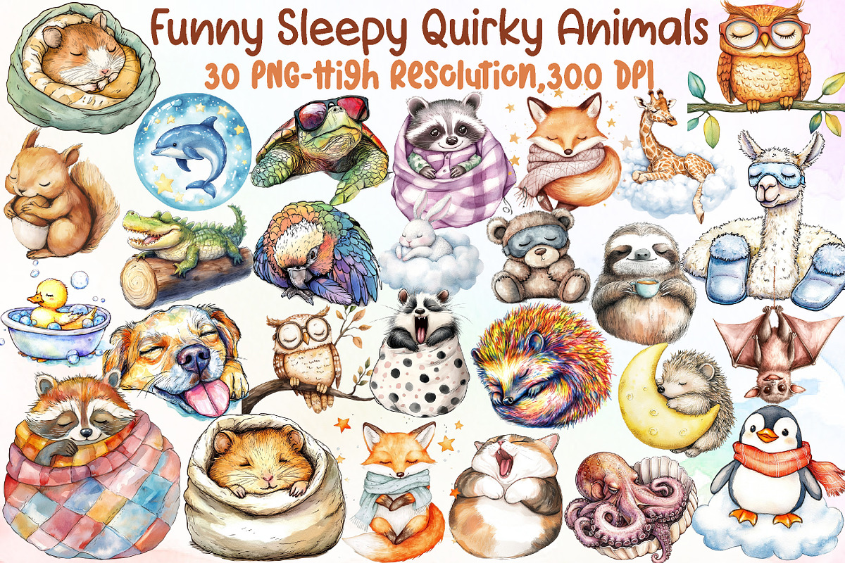 Funny Cartoon Sleepy Quirky Animals, an Illustration by Sublimation Artist (Photo 1 of 6)