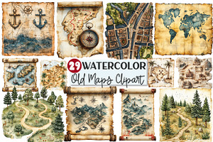 Old Maps Clipart, an Illustration by Rose Art