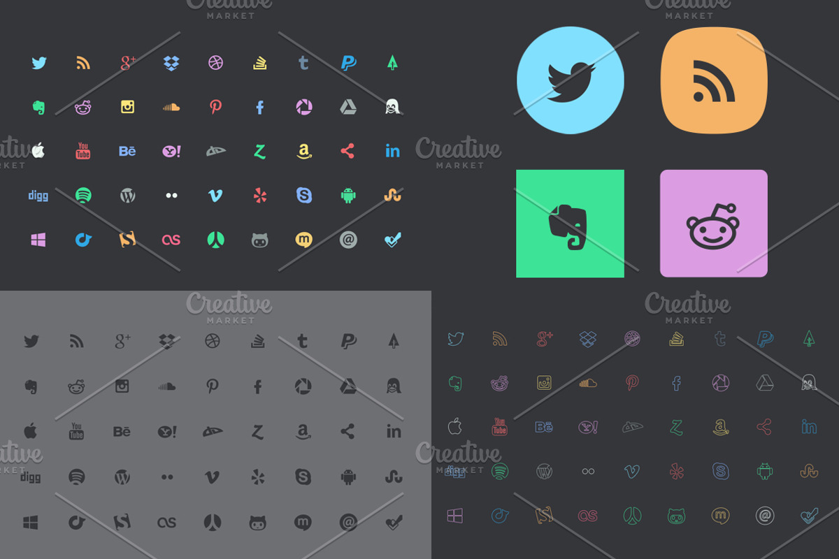 675 Social Media Icons Pack, an Outline Icon by Pixel Strawberry (Photo 2 of 4)