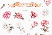 Vintage roses watercolor set, a Background Graphic by Elegantia (Thumbnail 7 of 7)