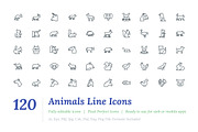 120 Animals Line Icons, an Outline Icon by Vectors Market (Thumbnail 1 of 2)