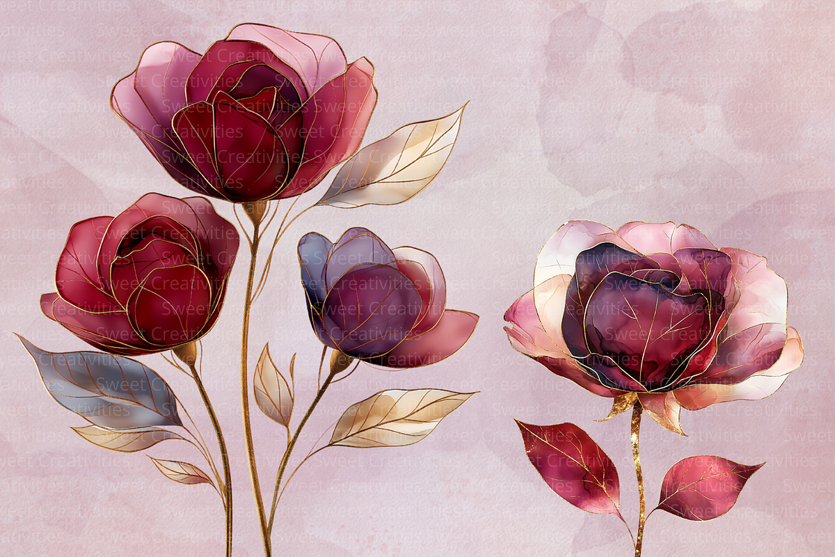 Burgundy Flowers Abstract Clipart, an Illustration by Douce Créativité (Photo 5 of 9)